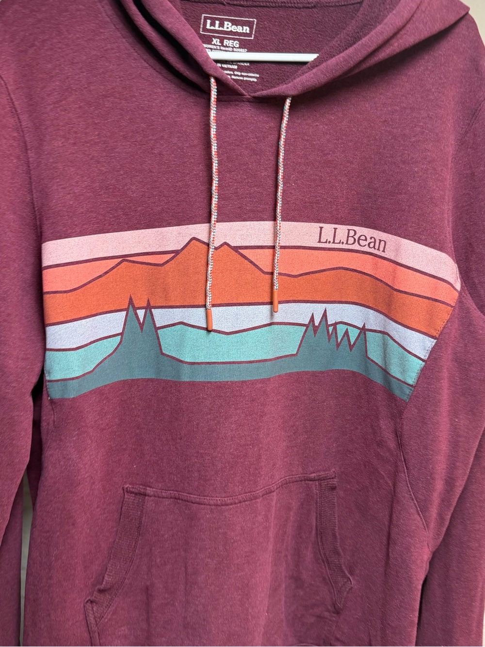 L.L.Bean Maroon Pullover Hoodie with Multicolor Drawcord - Picture 2 of 6